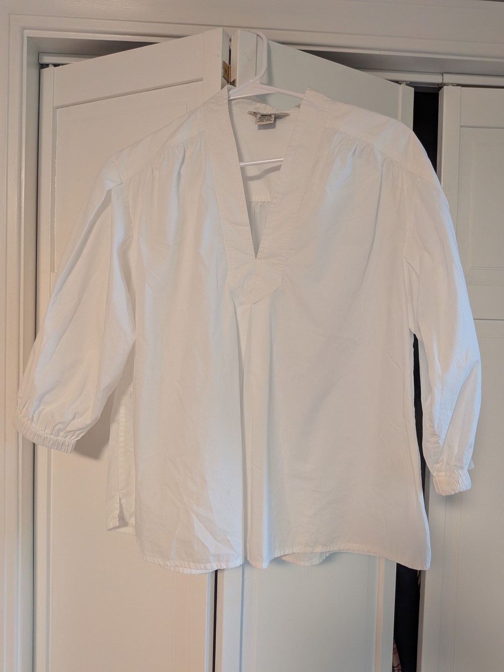French Connection White Split-V Neck Peasant Blouse